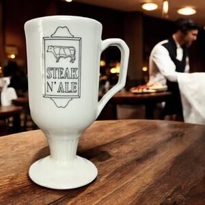 Steak N' Ale x Shenango China VTG Cream Colored Logo Elevated Ceramic Coffee Mug